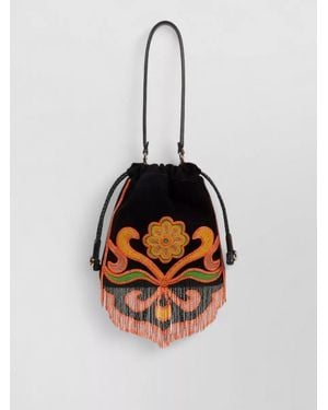 Etro Shoulder Bag Beaded Fringe Embroidered Top Handle - Multicolour