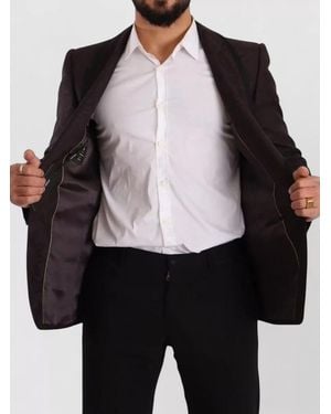 Dolce & Gabbana Silk Virgin Wool Jacquard Single Breasted Blazer - Black