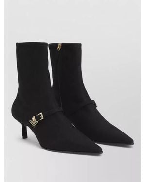 Prada Pointed Toe Kitten Heel Ankle Strap Pump - Black