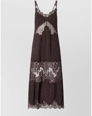Pinko Knee Length Dress Belt Lace Neckline - Brown