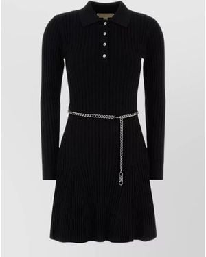 Michael Kors Stretch Knit Mini Dress Chain Belt Collar - Black