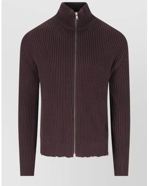 MM6 by Maison Margiela High Collar Crewneck Jacket Ribbed Texture - Brown