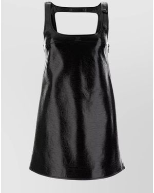 Courreges Faux Leather Square Neck Sleeveless Knee-Length Dress - Black