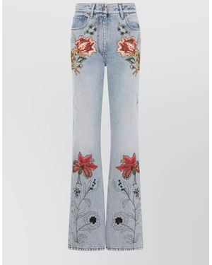 Valentino Denim Floral-Embroidered Flared Jeans - White