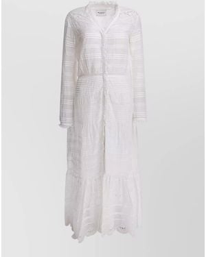 Isabel Marant V Neck Long Dress Lace Detailing Sheer - White