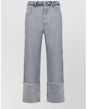 Acne Studios Denim Rhinestone Straight-Leg Cropped Jeans - Grey