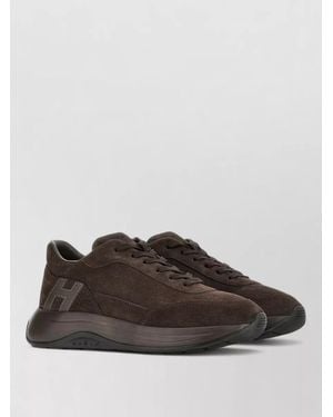 Hogan Lace Up Highlight Leather Suede Trainers - Brown