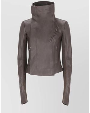 Rick Owens Smooth Leather Jacket Zips - Gray