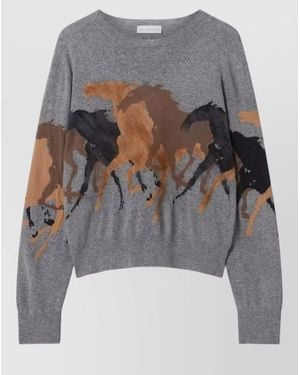 Stella McCartney Crew Neck Jumper Horse Motif Wool - Grey