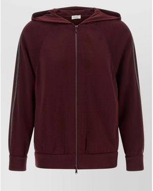 Brunello Cucinelli Silk-Blend Long-Sleeve Zip Hoodie - Red