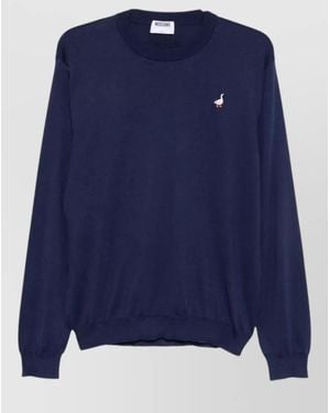 Moschino Crew Neck Top Embroidered Detail Long Sleeves - Blue