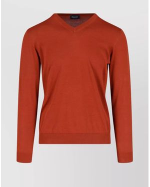 Drumohr Ribbed V-Neck Sweater With Long Sleeves - Red