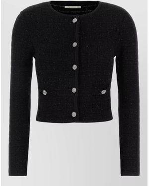 Alessandra Rich Boucle Cropped Cardigan Decorative Buttons Long Sleeves - Black