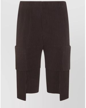 Homme Plissé Issey Miyake Knee Length Pleated Shorts With Elastic Waistband - Black