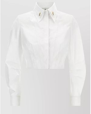Elisabetta Franchi Cropped Pleated Bustier Cotton Shirt - White