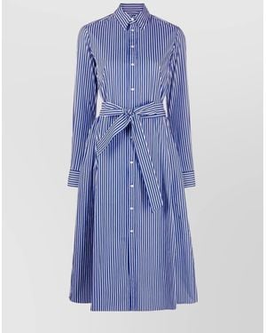 Ralph Lauren A-Line Cotton Dress With Belted Waist - Blue