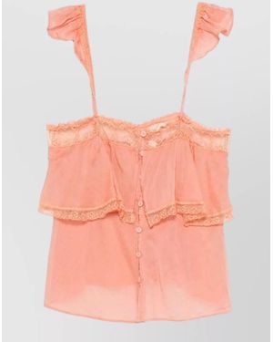 forte_forte Tiered Sleeveless Top Lace Trim Sheer - Pink