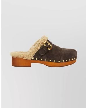 Chloé Mules With Buckle And Studded Trim - Brown