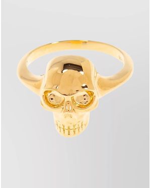 McQueen Polished-Tone Ring With Engraved Skull Design - Metallic