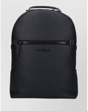 Ferragamo Textured Backpack Adjustable Straps - Black
