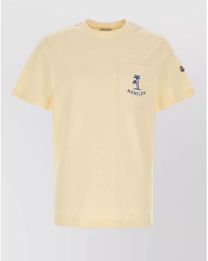 Moncler Cotton Crew Neck T Shirt Chest Pocket - Natural