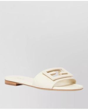 Fendi Slides Ff Baguette Motif Flat Sole - Natural