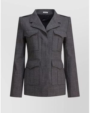 McQueen Wool Fitted Military Jacket - Black
