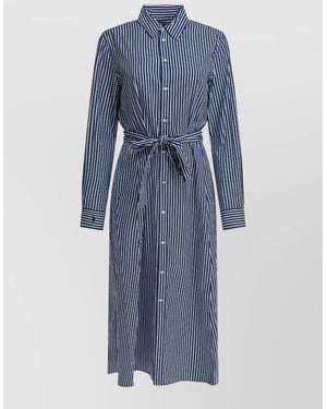 Polo Ralph Lauren Midi Shirt Dress Logo Belt Waist - Blue