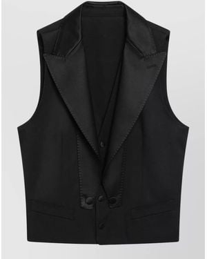 Dolce & Gabbana Sleeveless Suit Jacket Satin Lapel Pockets - Black