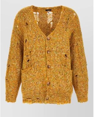 R13 Distressed Cardigan Front Pockets Rib Trims - Yellow