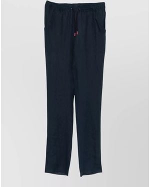 Kiton Linen Drawstring Regular Trousers - Blue