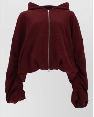 Dries Van Noten Hooded Cropped Jacket Relaxed Fit Pockets - Red