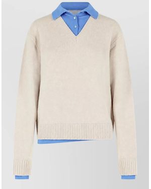 Acne Studios Wool V-Neck Layered Polo Sweater - Blue