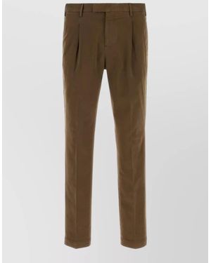 PT Torino Stretch Cotton Trousers Regular Fit Pleated - Brown