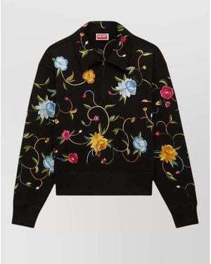 KENZO Wildflower Embroidered Floral Half Zip Sweatshirt - Black