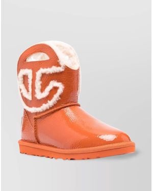 UGG Telfar Crinkled Leather Ankle Boots - Orange