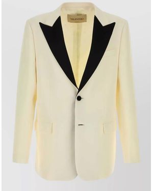 Valentino Garavani Wool Tuxedo Blazer Tailored Fit Single Breasted - Natural