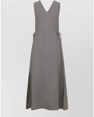 Peserico Twill Midi Dress Sleeveless V Neckline - Grey