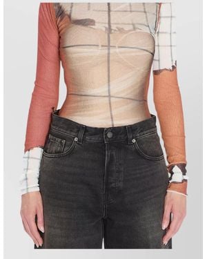 Jean Paul Gaultier Flame Print Sheer Mohair Bodysuit - Multicolor