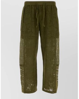BAZISZT Cotton Straight-Leg Trousers - Green