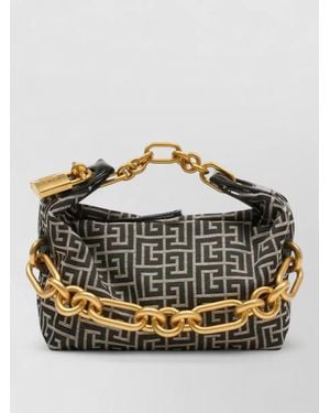 Balmain Sync Mini Tote Monogram Jacquard Chain Handle - Metallic