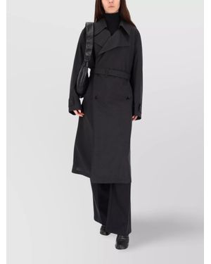 Lemaire Long Belted Coat Notched Lapels - Black
