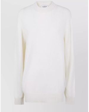 Laneus Ribbed Cuff Long Sleeve Crew Neck Sweater - White