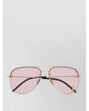 Saint Laurent Metal Frame Square Sunglasses Adjustable Nose Pads - Pink