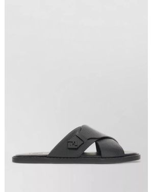 Fendi Leather Slide Sandals - Gray