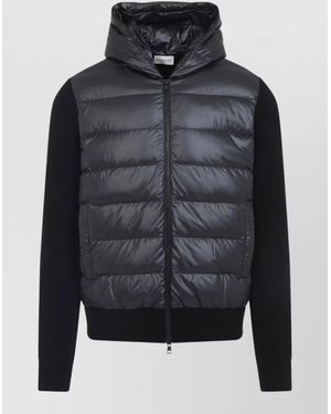 Moncler Hooded Wool Nylon Padded Cardigan - Black