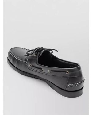 Paraboot Boat Shoes Contrast Stitching Rubber Sole - Black