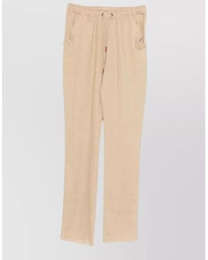 Kiton Linen Drawstring Straight-Leg Trousers - Natural