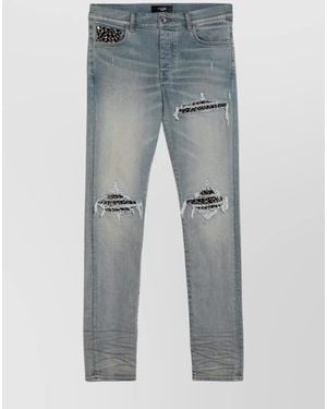 Amiri Leopard Print Distressed Jeans Five-Pocket Style - Blue