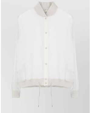 Panicale Silk Shirt Contrast Collar Sheer Crewneck - White